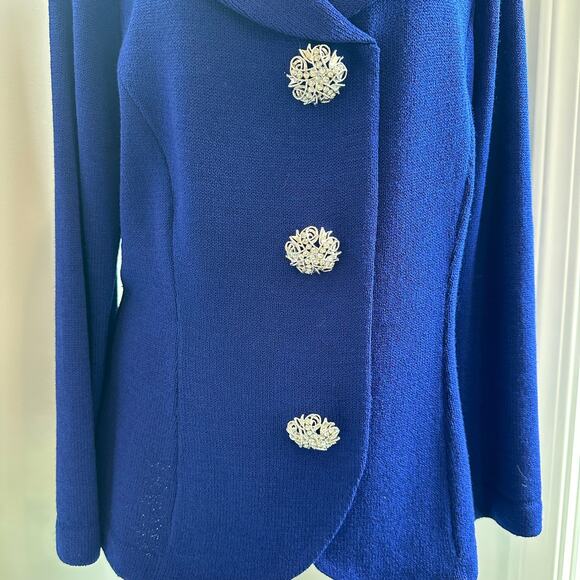 St. John Evening Marie Gray Royal Blue Santana Knit Blazer Skirt Set Sz 12 - Picture 5 of 14
